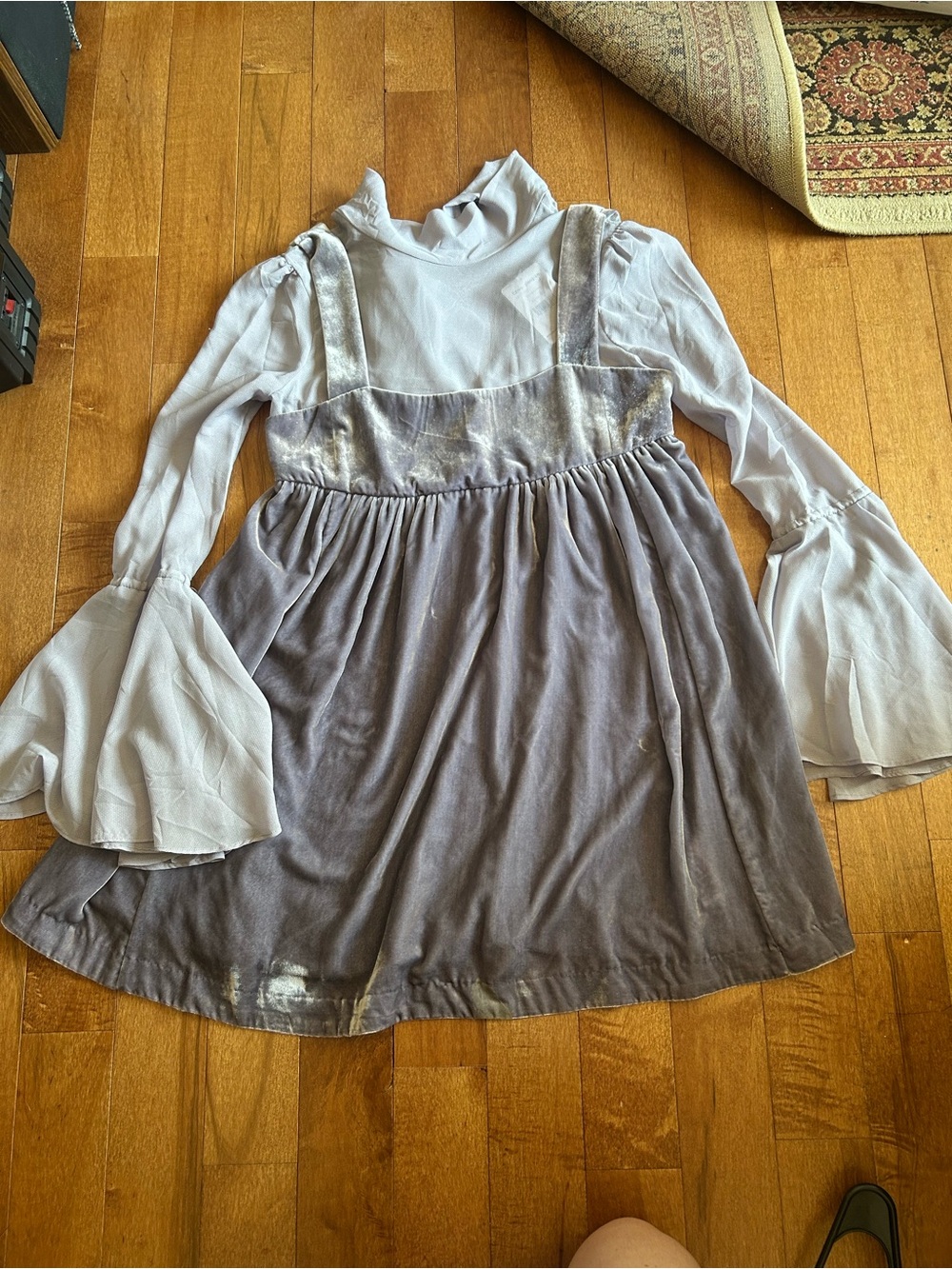 NWT Free People Lavender Velvet Mini Dress Bell Sleeves Retro Ethereal